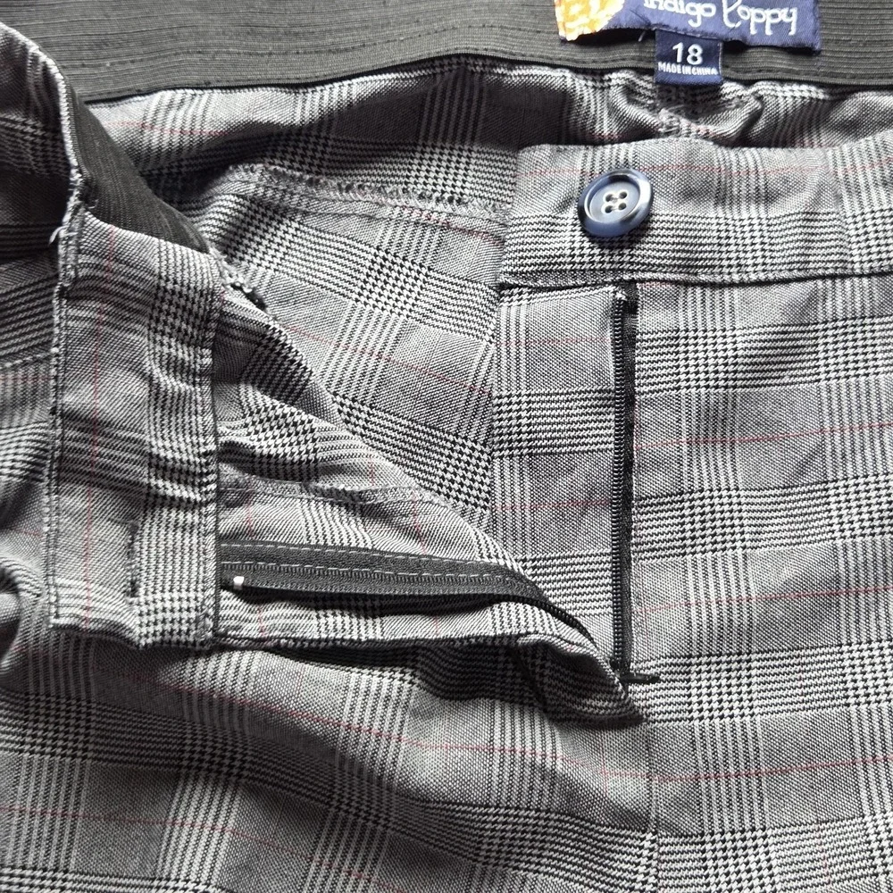 Indigo Poppy Plaid Trousers Womens 18 Grey Glen Check Tapered Leg Elastic Waist